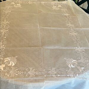 Organza sheer Cream Tablecloth with Floral Embroidery. Dainty. New in pkg